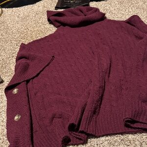 Gorgeous burgundy Crown & Ivy cowl neck button-side sweater poncho (1X)